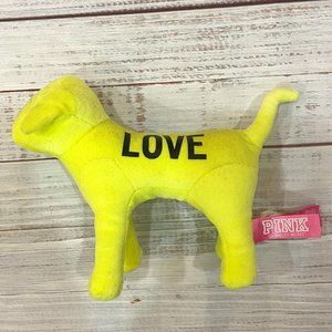 Victoria's Secret PINK Neon Yellow Velvet Love Graphic Stuffed Mini Dog